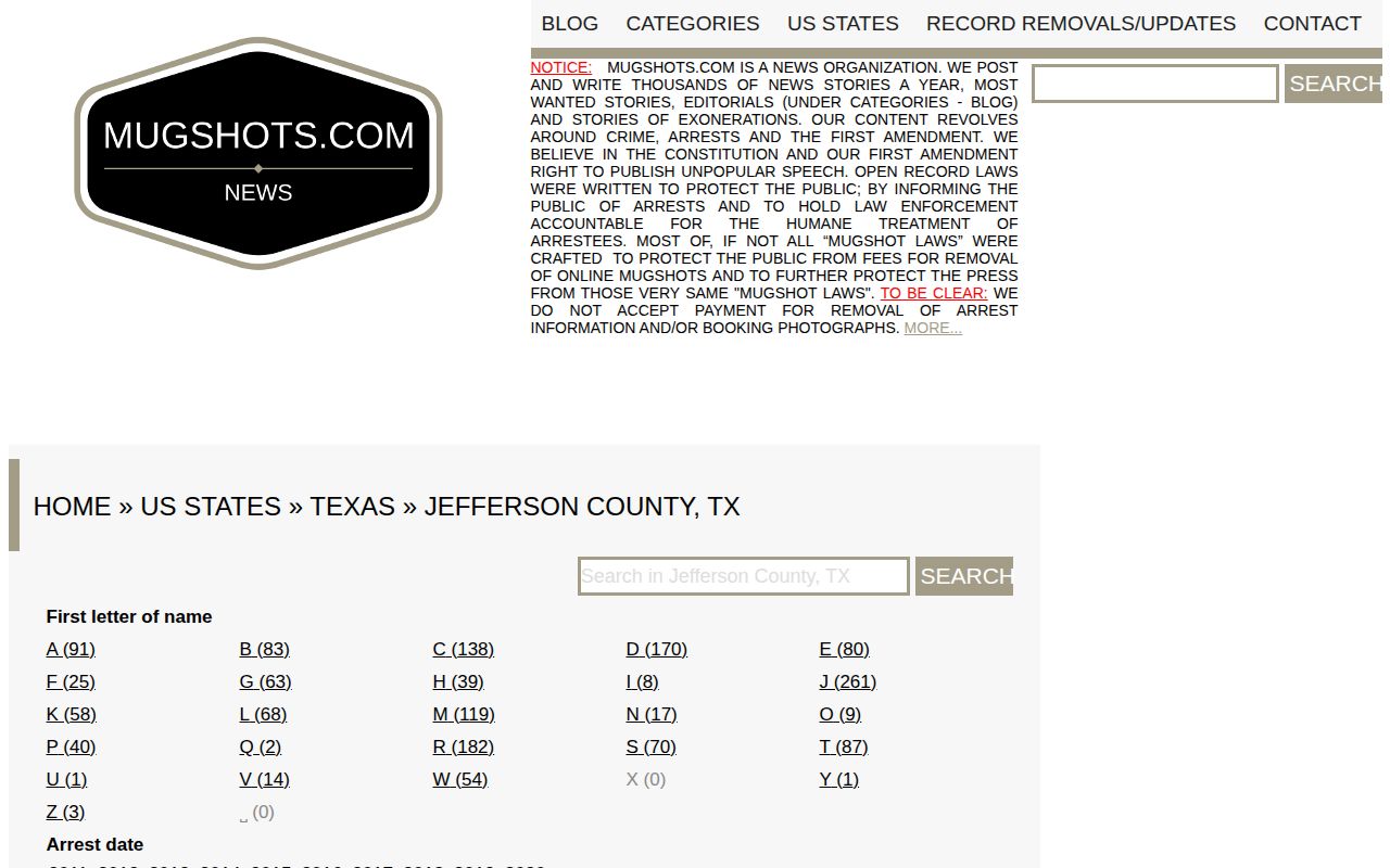 Mugshots.com Jefferson County historical secondary listing, not an official custody record