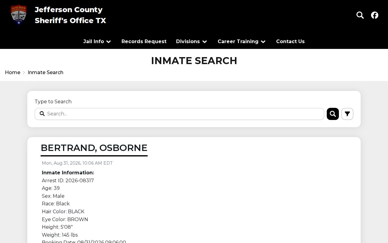 Jefferson County current inmate search for booking records