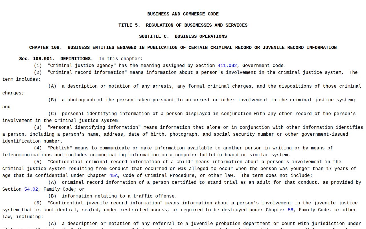 Texas law on Jefferson County booking record publication