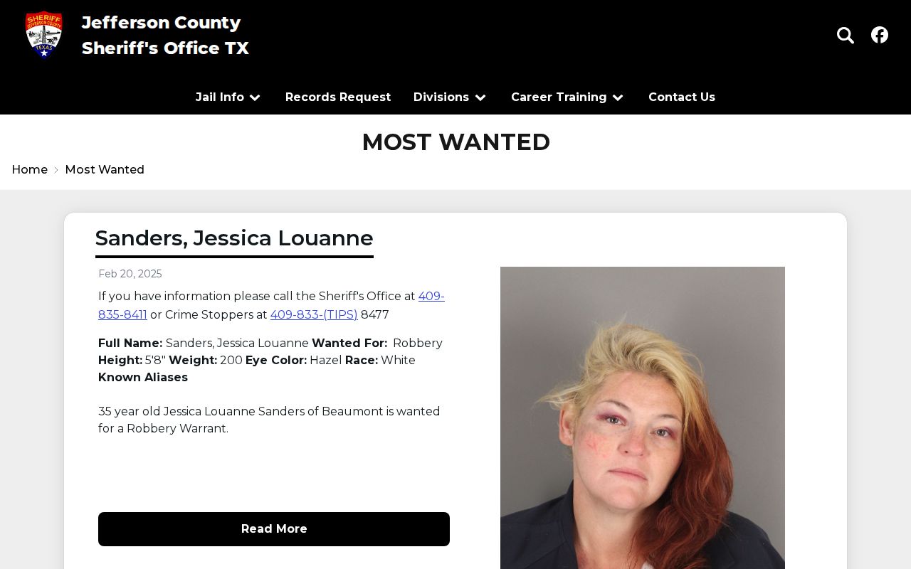 Jefferson County Sheriff's Most Wanted official listing source